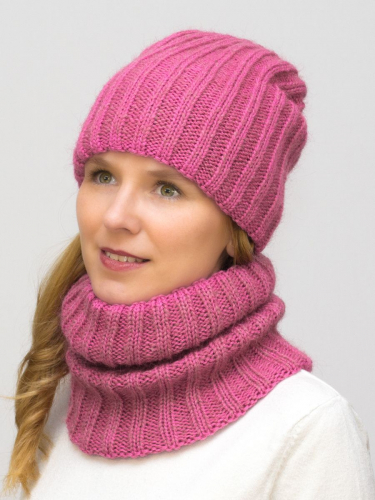Комплект зимний женский шапка+снуд Жасмин (Цвет темно-розовый), размер 56-58, шерсть 50% , мохер 30%