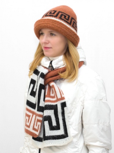 Комплект зимний женский шляпа+шарф Афина (Цвет терракот), размер 54-56, шерсть 70%