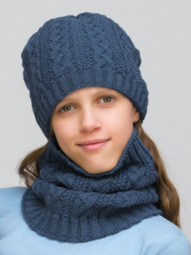 Комплект зимний для девочки шапка+снуд Лиана (Цвет джинс), размер 54-56