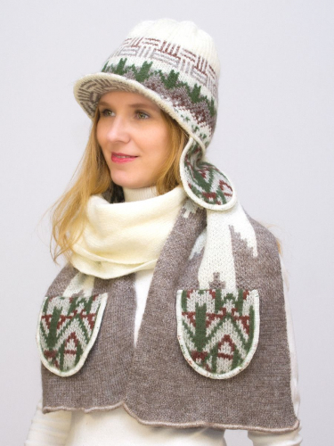 Комплект зимний женский шапка+снуд Алсу (Цвет орех), размер 56-58, шерсть 80%