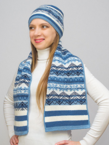 Комплект зимний женский шапка+шарф Альбина (Цвет светло-синий), размер 56-58, шерсть 50% , мохер 30%