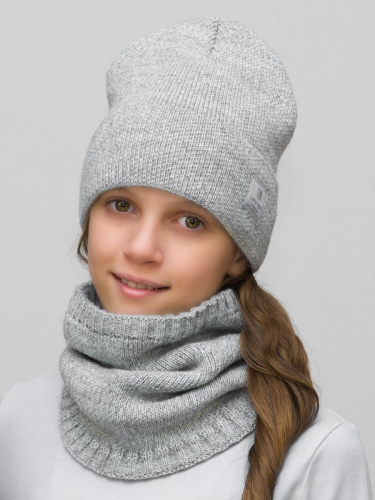 Комплект весна-осень для девочки шапка+снуд Женя (Цвет серый), размер 52-54, шерсть 30%