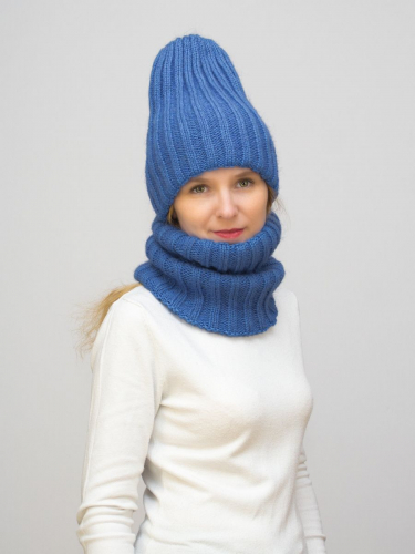 Комплект зимний женский шапка+снуд Жасмин (Цвет светло-синий), размер 56-58, шерсть 50% , мохер 30%