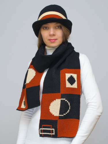 Комплект шляпа+шарф женский весна-осень Mario (Цвет черный), размер 56-58, шерсть 30%