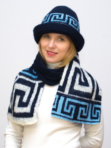 Комплект зимний женский шляпа+шарф Афина (Цвет темно-синий), размер 54-56, шерсть 70%