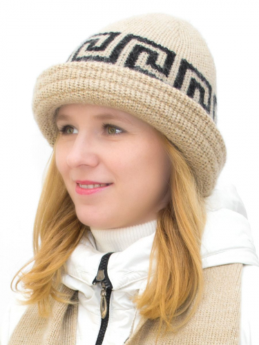 Комплект зимний женский шляпа+шарф Афина (Цвет светло-бежевый), размер 54-56, шерсть 70%
