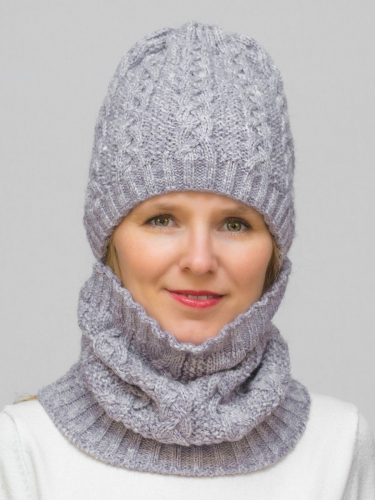 Комплект зимний женский шапка+снуд Лиана (Цвет светло-сиреневый), размер 54-56