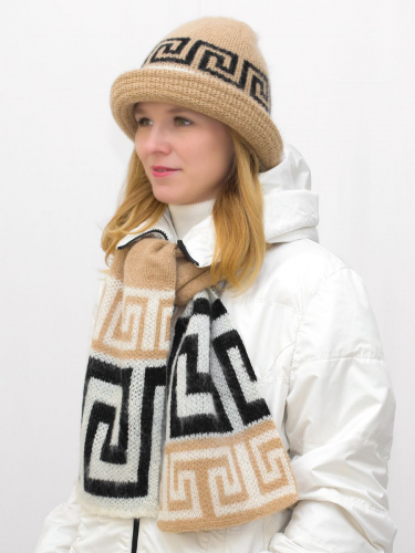 Комплект зимний женский шляпа+шарф Афина (Цвет бежевый), размер 54-56, шерсть 70%