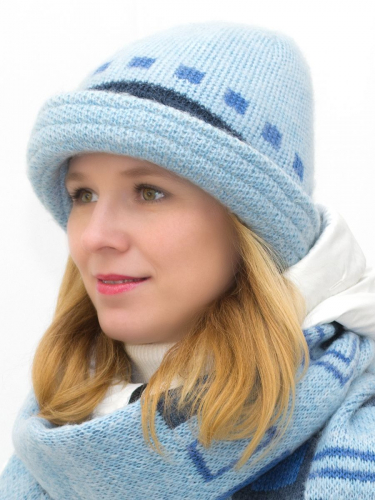 Комплект зимний женский шляпа+шарф Ариель (Цвет синий), размер 56-58, шерсть 70%