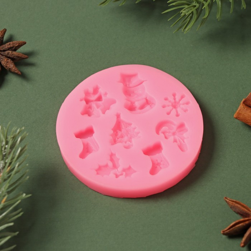 Молд «Новогодняя атрибутика», 6,5×6,5 см, цвет розовый