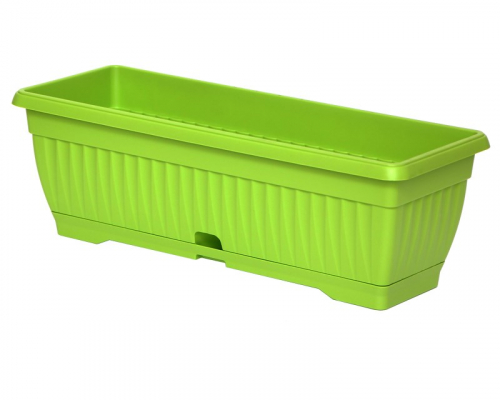 Ящик балконный пластиковый с поддоном длина 50 см высота 16,5 см, зеленый киви, Протэкт