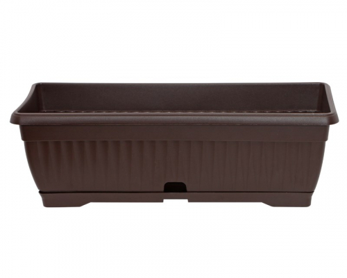 Ящик балконный пластиковый с поддоном длина 50 см высота 16,5 см, коричневый, Протэкт