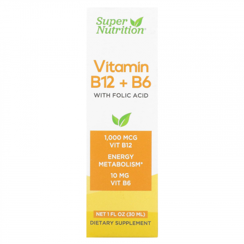Super Nutrition, витамины B12 и B6 с фолиевой кислотой, 30 мл (1 жидк. унция)