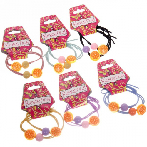 /786-508 Резинки для волос детские 2шт Маленькая Леди - Яркие Апельсинки, 6 цветов, d-5см