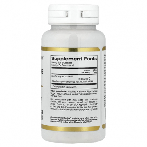 California Gold Nutrition, сахаромицеты Буларди, пробиотические дрожжи, 10 млрд КОЕ, 60 растительных капсул