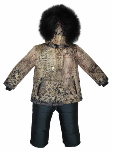 Комплект(куртка,полукомбинезон) леопард кружево/серый(Р80/100)