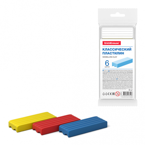 Классический пластилин ErichKrause® Basic light pack 6 цветов (с подвесом), 96г