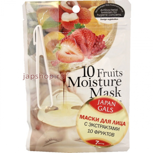Japan Gals Маска с экстрактами 10 фруктов Pure5 Essential, 7 шт (4580445680051)