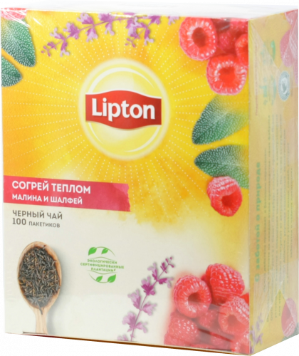 Lipton. Согрей теплом с малиной и шалфеем карт.пачка, 100 пак.