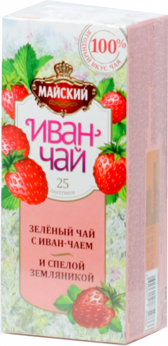 Майский. Иван-чай зеленый чай с иван-чаем и спелой земляникой 38 гр. карт.пачка, 25 пак.