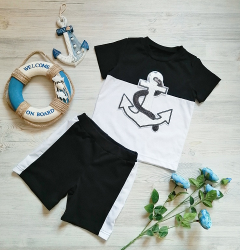 Арт. 2КУЛ/16  Комплект: футболка+шорты.Цвет: черный/белый. Размер с 86-152