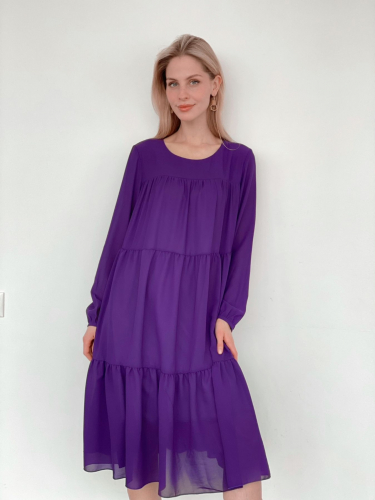 3501 Платье из микрошифона на подкладе многоярусное фиолетовое