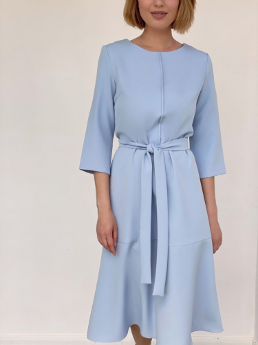 4175 Платье-трапеция с планкой голубое