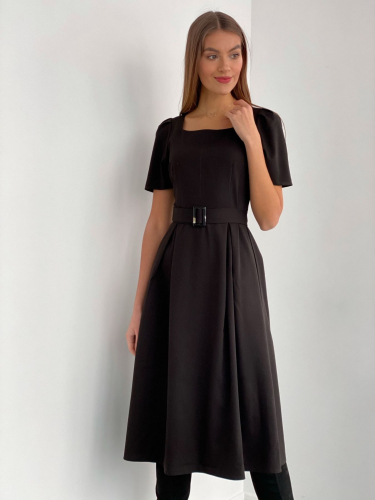 3530 Платье в стиле 60х с вырезом каре и объёмными рукавами чёрное