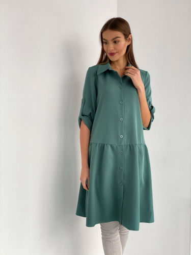 3551 Платье-рубашка с заниженной талией зелёное