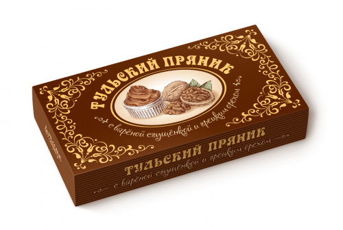 Тульский пряник с вареной сгущенкой и грецким орехом в подарочной коробке, 140 гр.