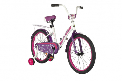 Велосипед 2-х колесный фиолет/белый с дополнительными колесами , диаметр 20