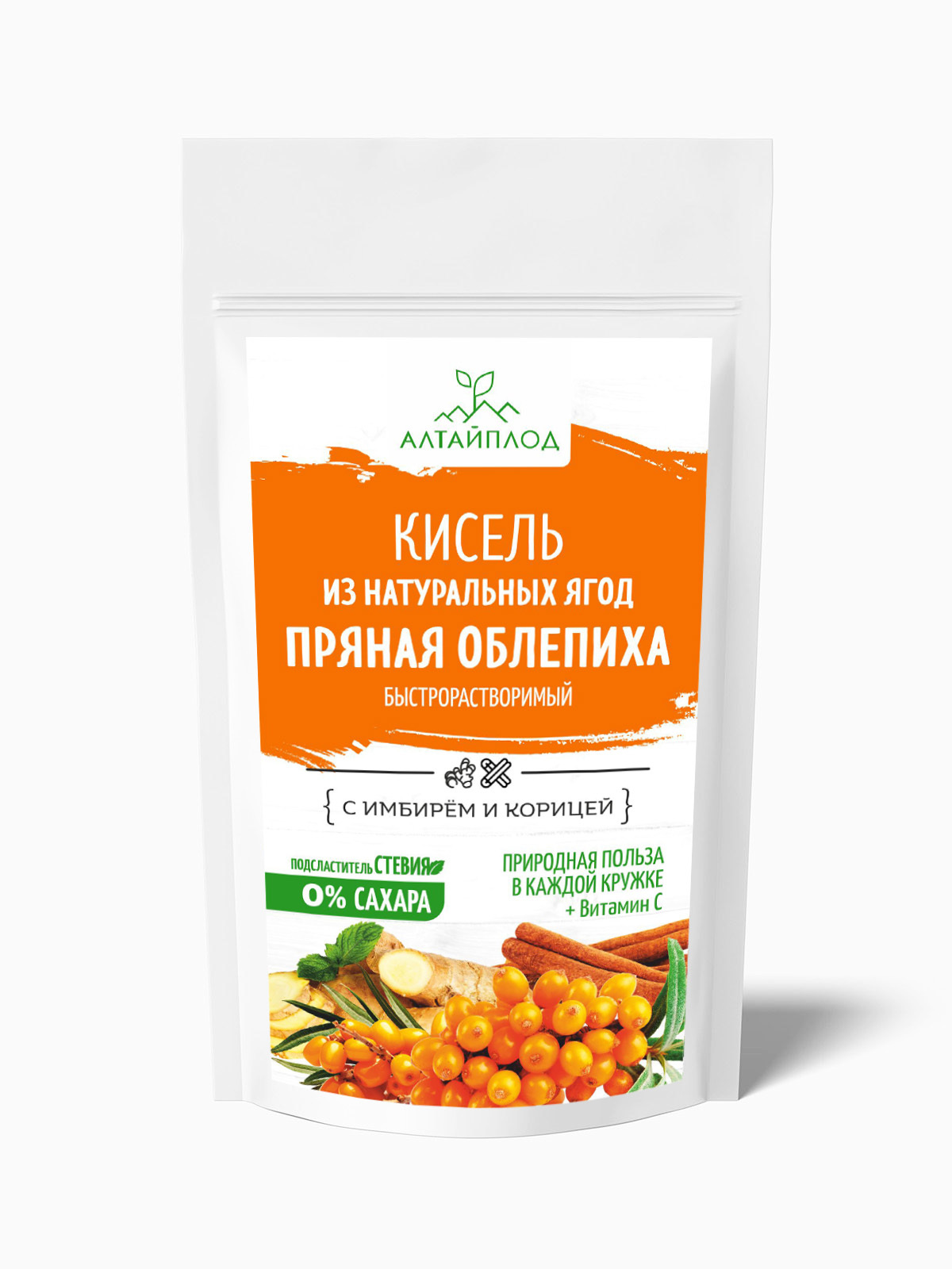 Кисель ПРЯНАЯ ОБЛЕПИХА с имбирем и корицей, с экстрактом стевии (без сахара), 160г