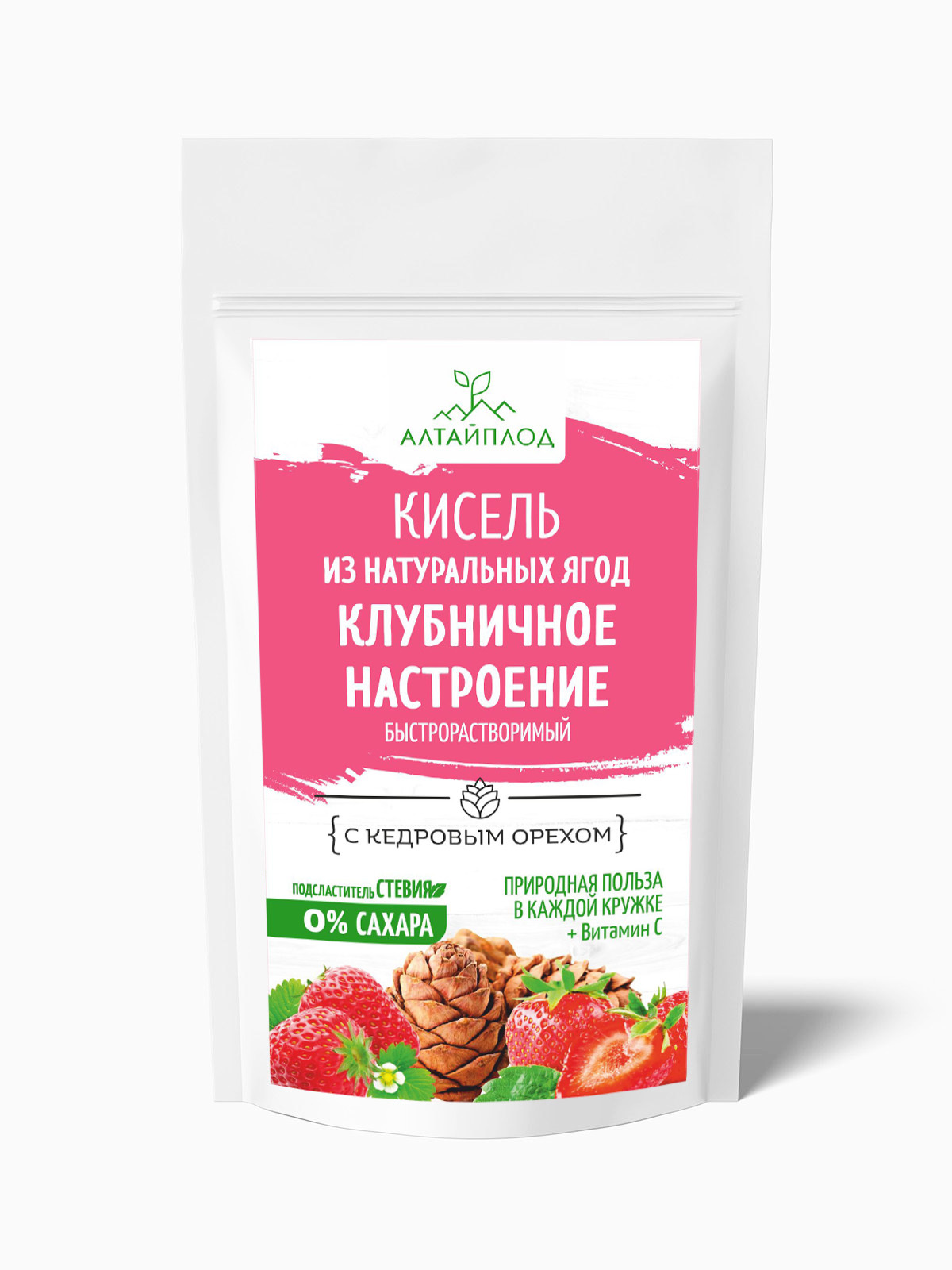 Кисель КЛУБНИЧНОЕ НАСТРОЕНИЕ с кедровыми орешками с экстрактом стевии (без сахара), 160г