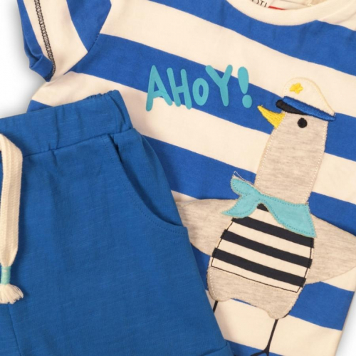 Комплект для мальчика(футболки и штанишки) цвет  полосатый/синий