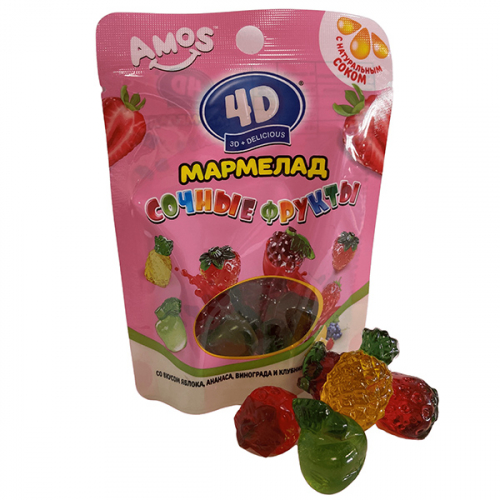 Мармелад жевательный AMOS Сочные фрукты 4D, 48г