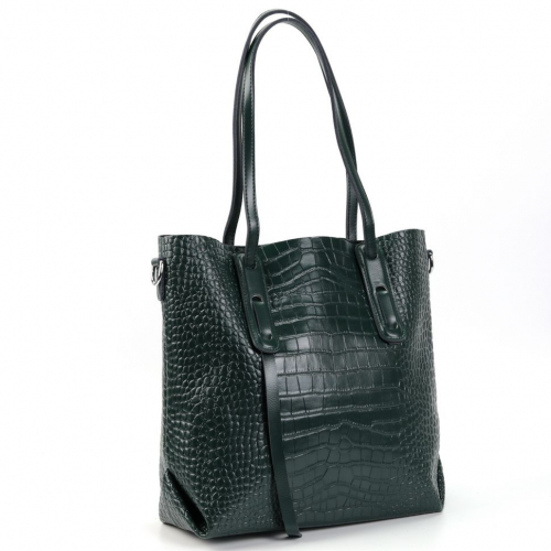Женская кожаная сумка шоппер под крокодила 1443 Грин