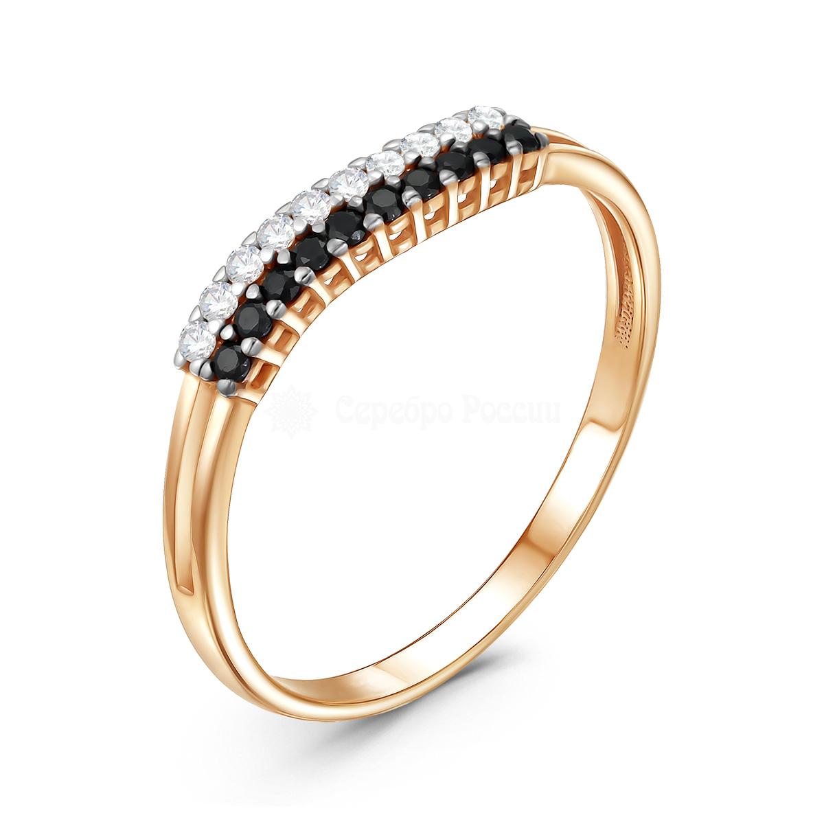 Кольцо из золочёного серебра с фианитами и родированием 925 пробы п1-966-2з216