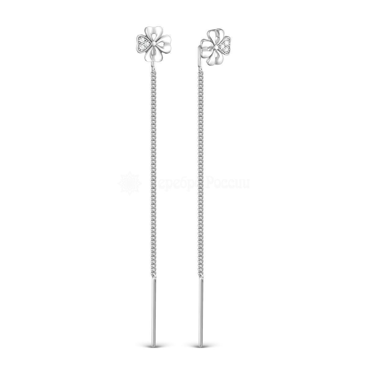Серьги-продёвки из серебра с фианитами родированные 925 пробы сп-732р200