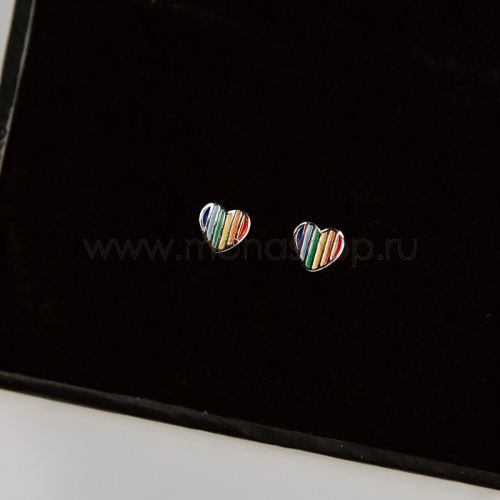 Серьги детские серебряные Разноцветная радуга в форме сердца 