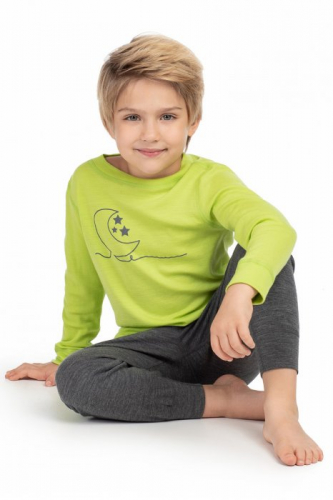 Merino Wool Пижама для мальчика цвет зеленый/серый меланж