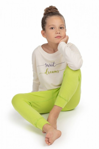 Merino Wool Пижама для девочки цвет молочный/зеленый
