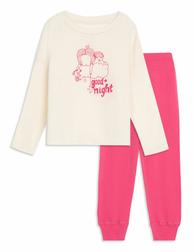 Merino Wool Пижама для девочки цвет молочный/розовый