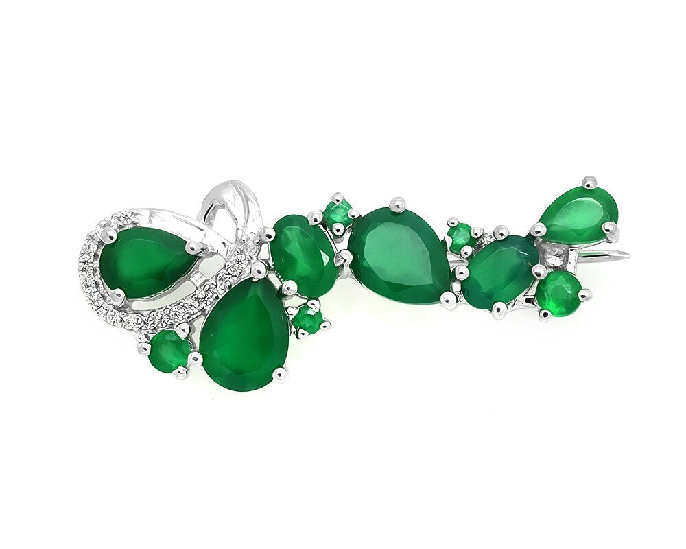 Брошь из серебра зеленый агат, Альтея