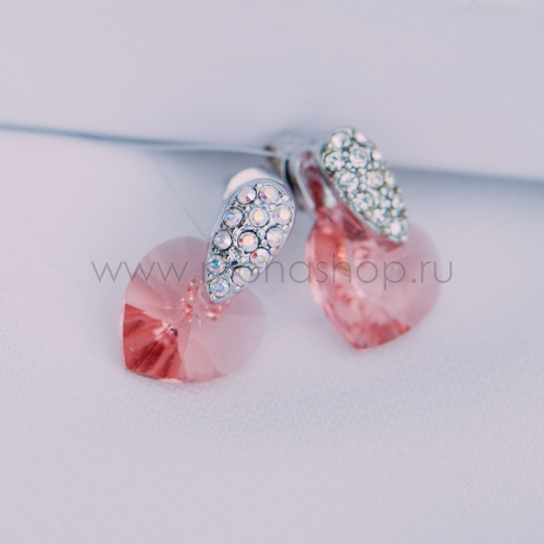 Серьги Огненное сердце с розовыми кристаллами Сваровски