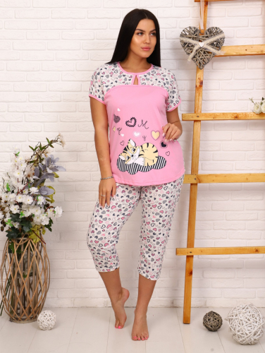 М244 Пижама с бриджами Мурка (розовый)