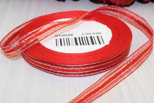 Декоративная лента (красный, серебро), 10мм* 20 ярдов(+-1) 
                        							В наличии