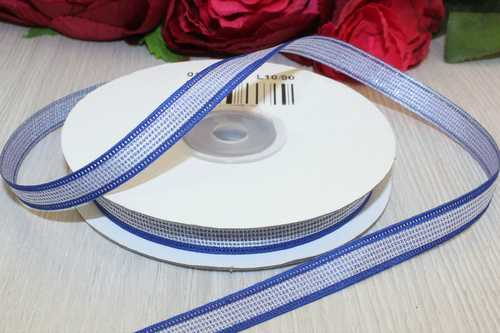 Декоративная лента с люрексом (синий, серебро),10мм * 20 ярдов (+-1) 
                        							В наличии