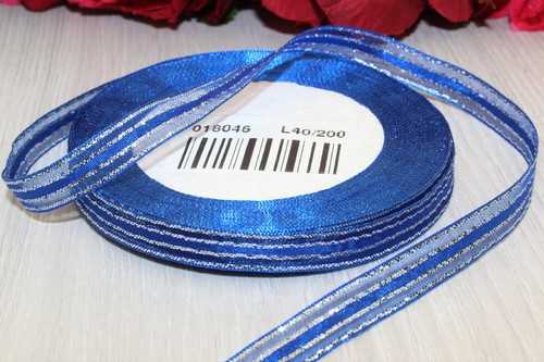 Декоративная лента (синий, серебро), 10мм* 20 ярдов(+-1) 
                        							В наличии