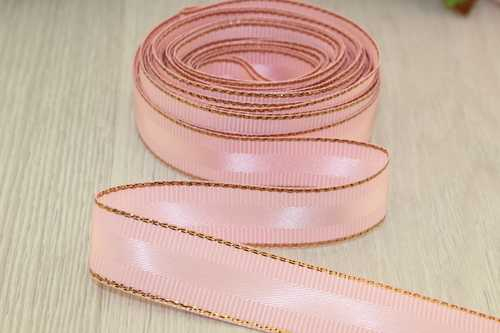 Декоративная лента с люрексом (нежно-розовый, золото), 15мм * 6 ярдов 
                        							В наличии