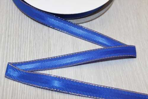 Декоративная лента с люрексом (синий, золото), 10мм * 20 ярдов (+-1)
                        							В наличии